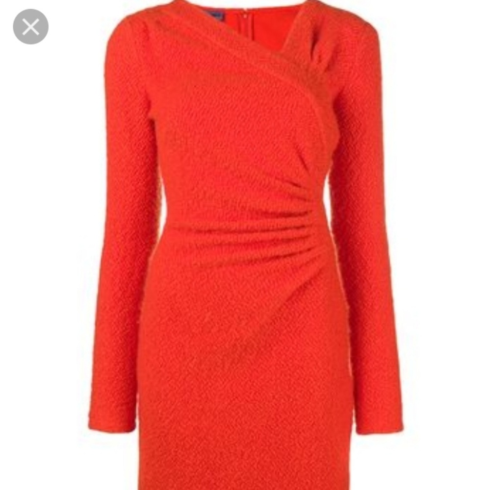 Emanuel Ungaro Vibrant Orange Long-Sleeve Ruched Sheath Dress